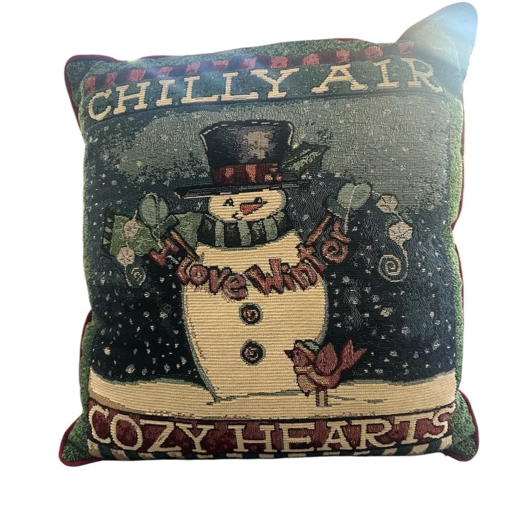 Vtg Westport Snowman Holiday Pillow Cottage‎ Prairie Country Primitive Tapestry